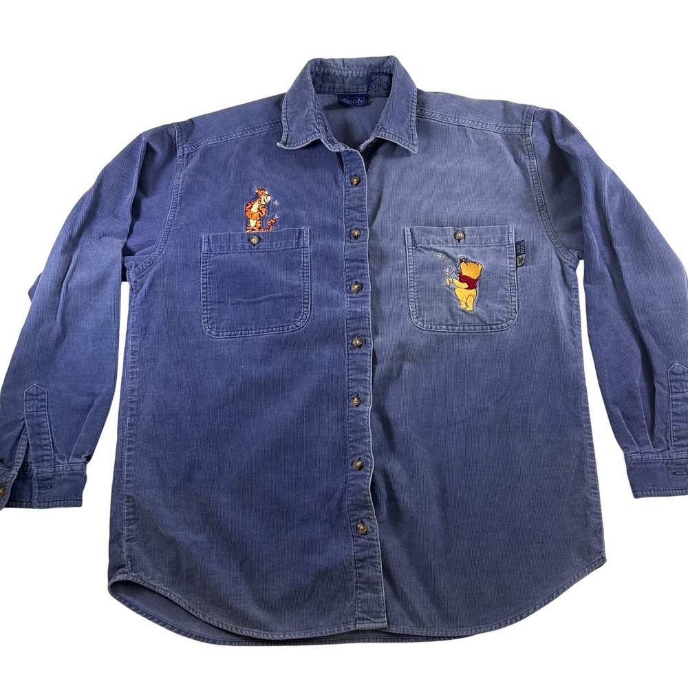 Vintage Disney Pooh Blue Corduroy Button Down Shirt Winnie‎ Tigger Small